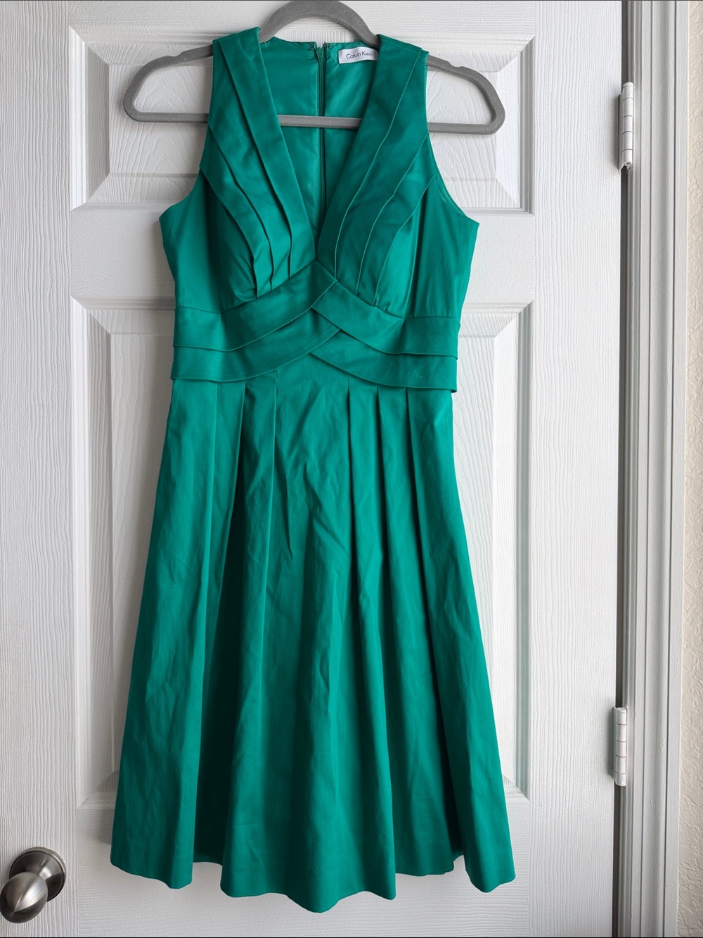 Calvin Klein Teal Green Pleated Fit & Flare Midi Dress